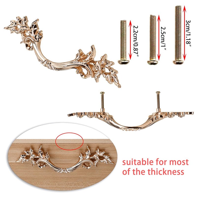 JUXYES Pack of 5 European Style Vintage Cabinet Handles Pulls, Antique Decorative Dresser Drawer Pulls Retro Drawer Pull Handles Knobs for Cupboard Cabinet (Golden) - Image 3